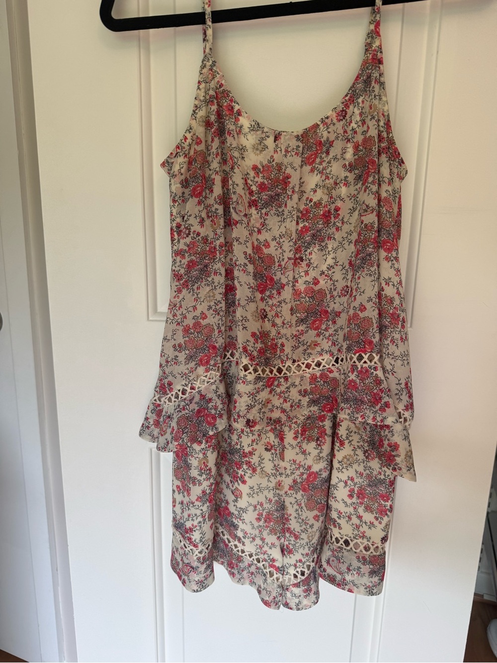 Wayf Cream Romper with Floral Print and Lace Trim